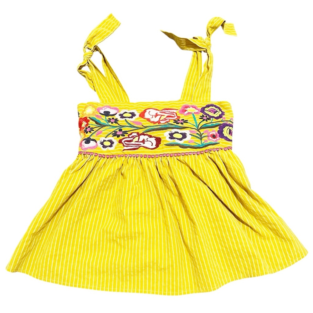 THML Yellow Striped Camisole with Floral Embroidery
